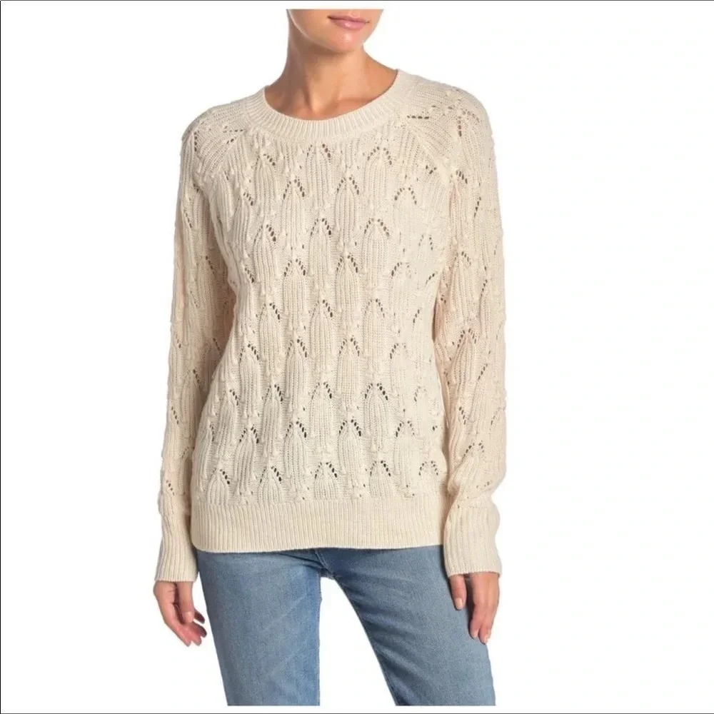 Elodie Nordstrom Cable Knit Crochet Lace Sweater